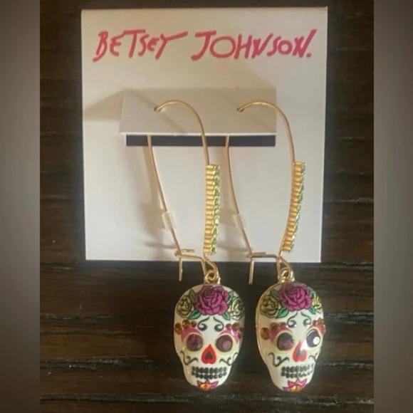 BETSEY JOHNSON SET Sugar Skull Day of the Dead Earrings Necklace Ring NEW NWT - Picture 13 of 16